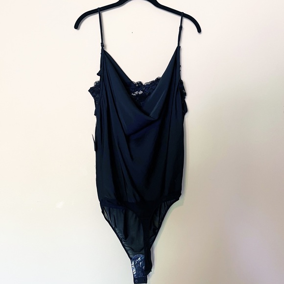 Free People Catching Cosmos Black Satin Lace Bodysuit - Picture 5 of 10